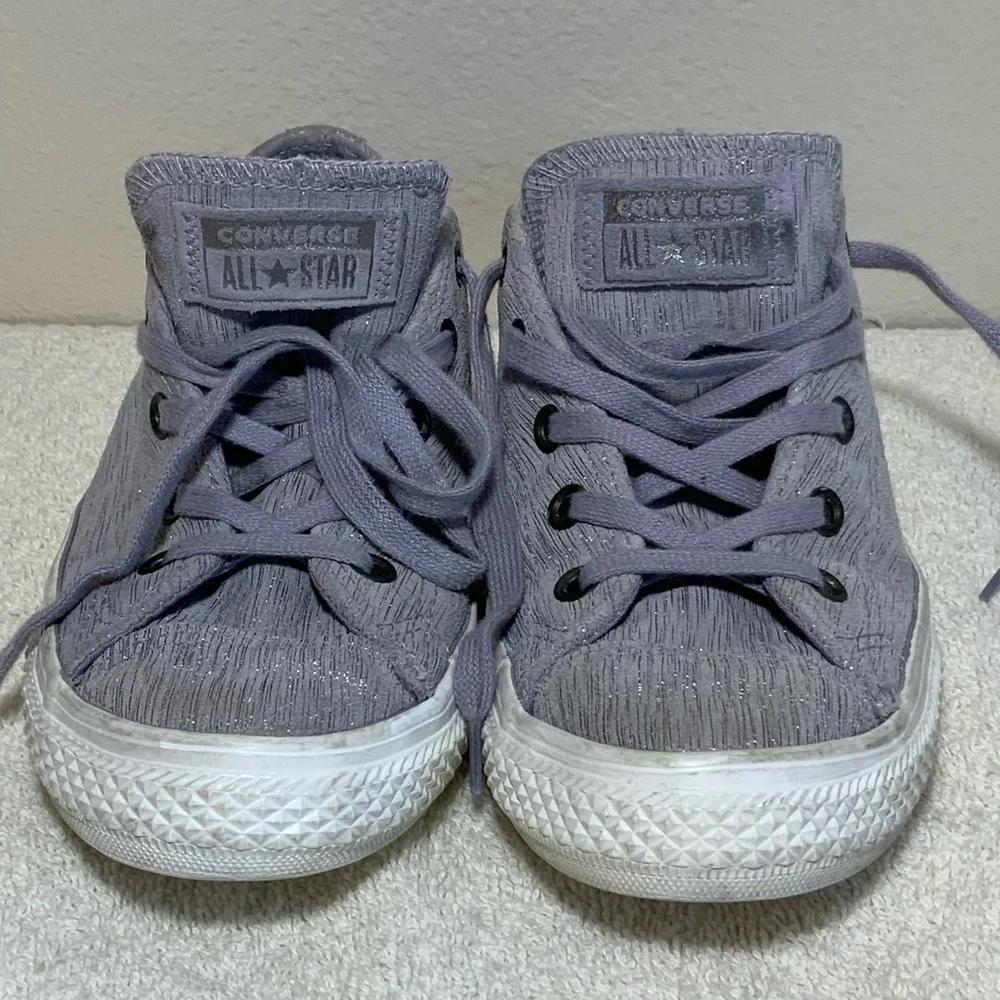 Converse All Star Purple Shimmer Leather Low Top Youth 3